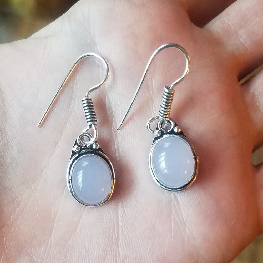 NWOT Silver Rose Quartz Earrings - Picture 2 of 3